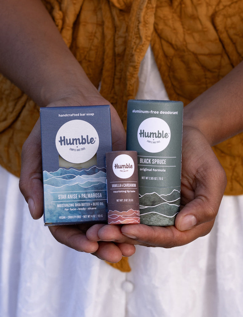 Close up shot of Soap, Lip Balm and Deodorant