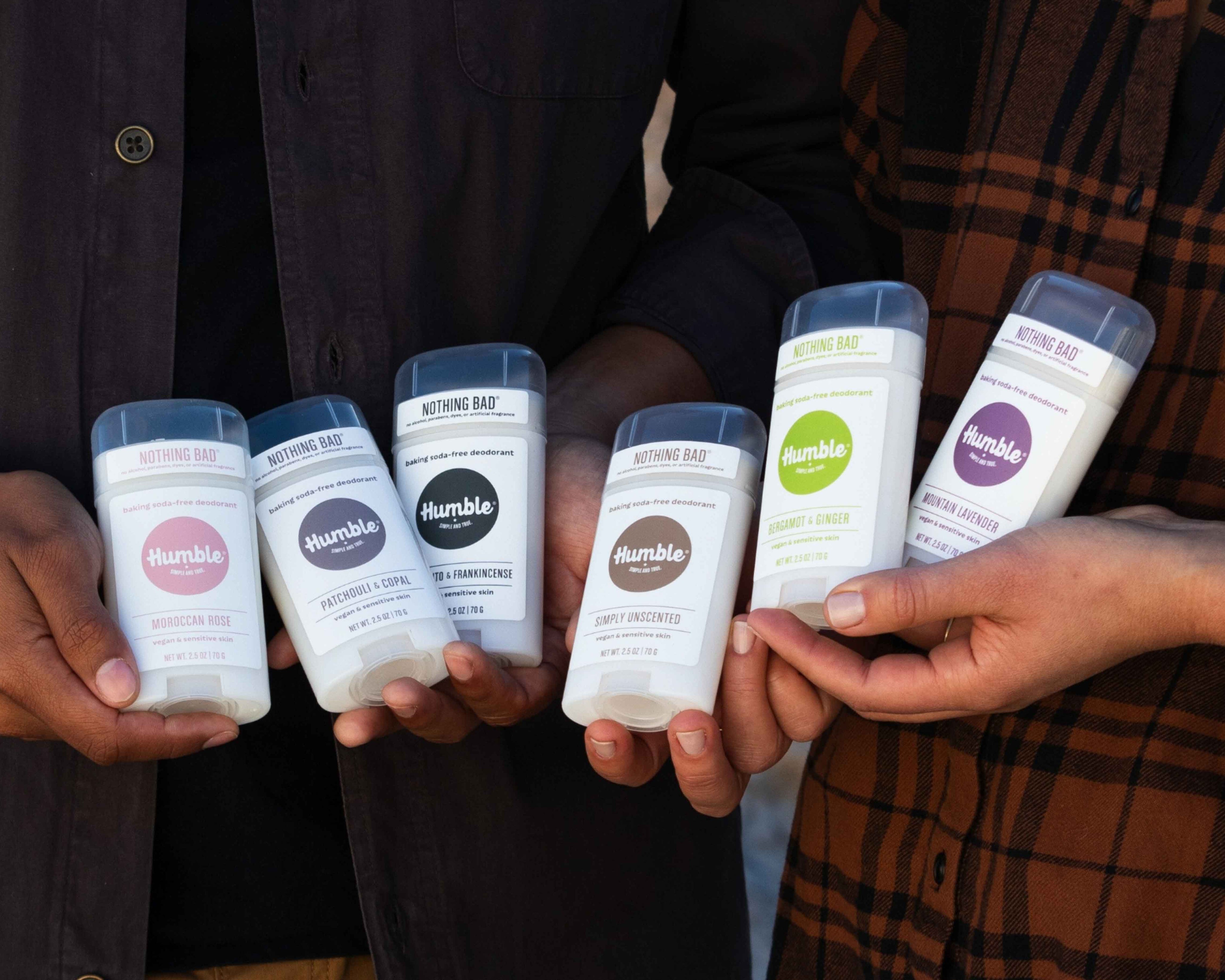 A collection of Humble Brand deodorants