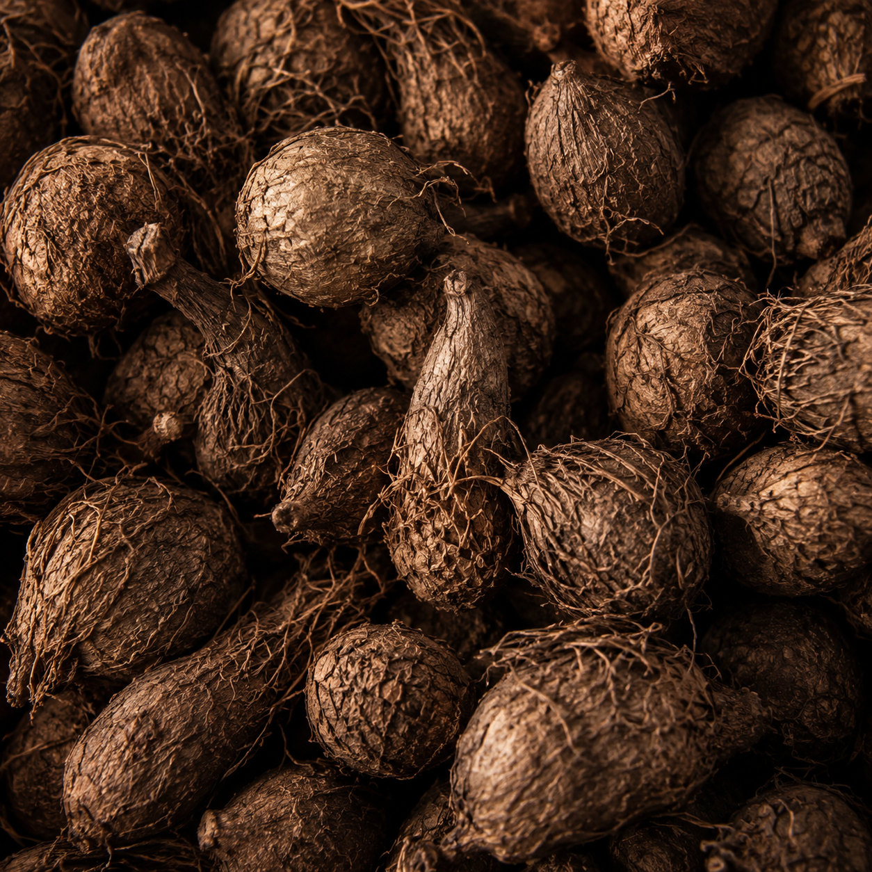 Close-up of a pile of brown walnuts