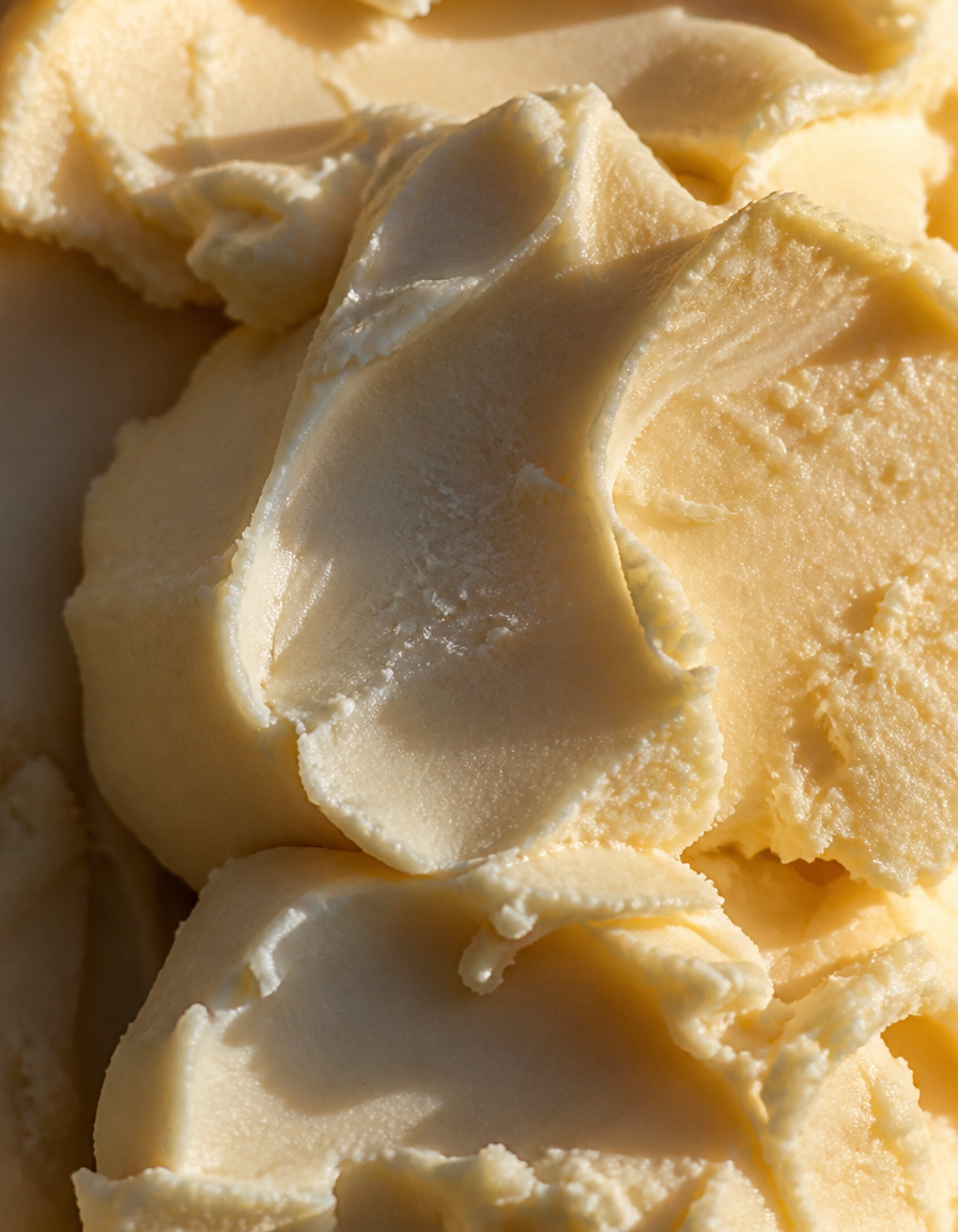 Close-up of creamy yellow substance with a soft focus