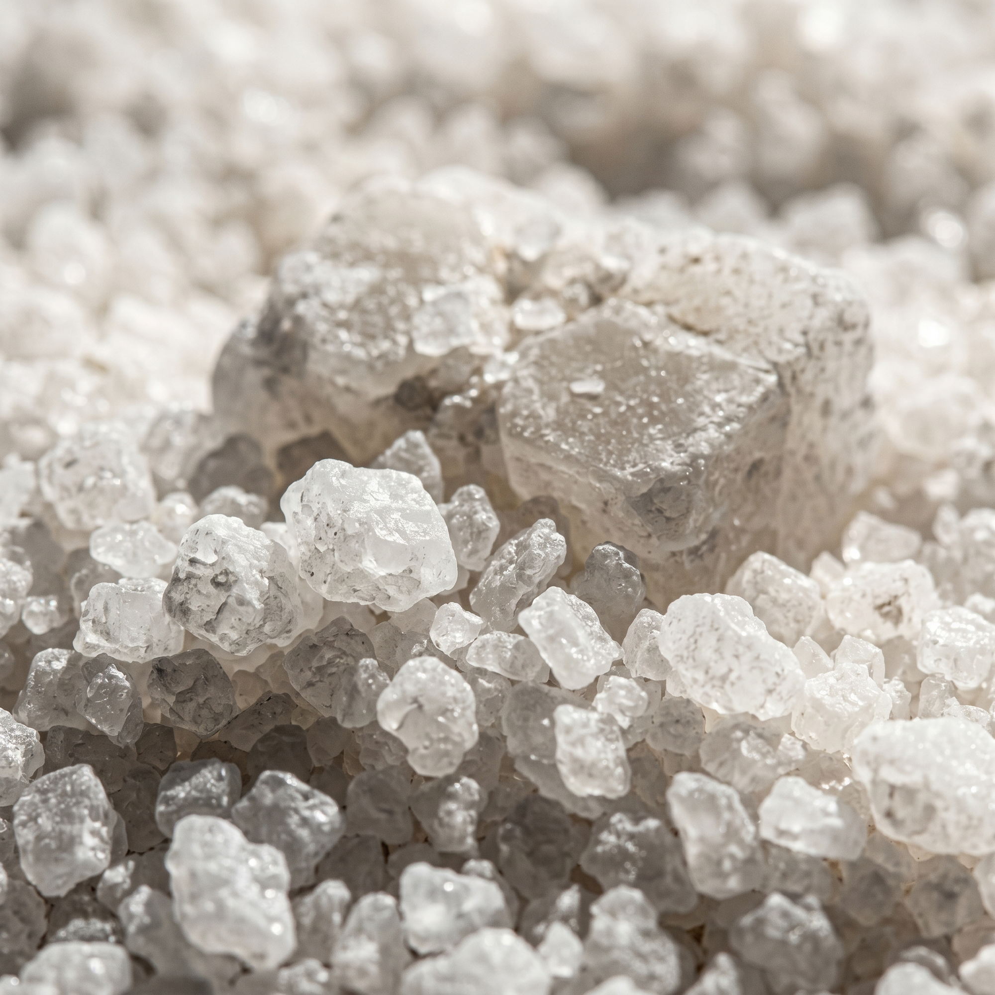 Close-up of crystalline rock or salt crystals with a blurred background